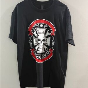Gildan Black Tee with Red Skull Emblem